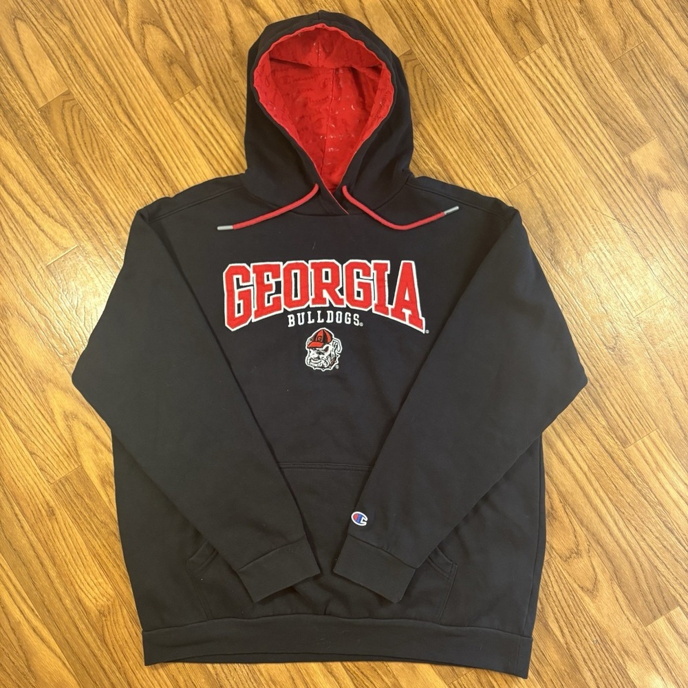 Champion Georgia Bulldogs Hoodie Mens XL Black Red Embroidered NCAA UGA Pullover